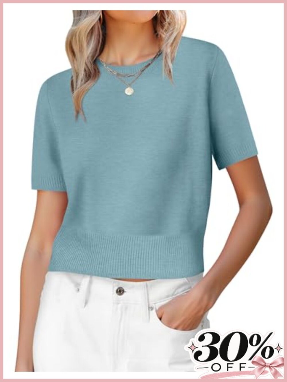 Women's Short Sleeve Cropped Sweater Crew Neck Ribbed Knit Pullover Top
